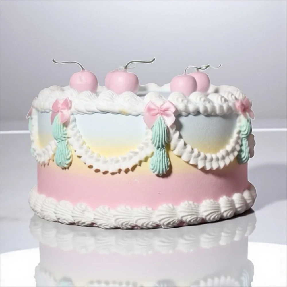 Pastel Faux Cake Decor w/ Cherries | Coquette Fake Cake Kawaii Display